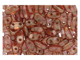 CzechMates Glass, 2-Hole Bar Beads 6x2mm, Rose / Gold Topaz Luster