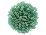 CzechMates Glass 3 x 6mm 2-Hole Luster Iris Atlantis Green Bar Bead 2.5-Inch Tube