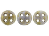 CzechMates Glass, 4-Hole QuadraLentil Beads 6mm, Opaque Green Luster