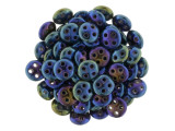CzechMates Glass, 4-Hole QuadraLentil Beads 6mm, Blue Iris