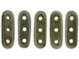 CzechMates Glass, 3-Hole Beam Beads 10x3.5mm, Metallic Dark Green Suede