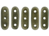 CzechMates Glass, 3-Hole Beam Beads 10x3.5mm, Metallic Dark Green Suede