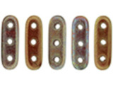 CzechMates Glass, 3-Hole Beam Beads 10x3.5mm, Bronze Iris Luster / Opaque Red