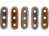 CzechMates Glass, 3-Hole Beam Beads 10x3.5mm, Bronze Iris Luster / Opaque Red