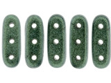CzechMates Glass, 3-Hole Beam Beads 10x3.5mm, Metallic Light Green Suede
