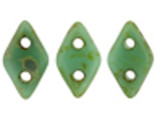 Delight in the fun style of these CzechMates Diamond Beads. These pressed glass beads are similar to the CzechMates Triangle bead, with two holes on the flat side. Like other CzechMates shapes, these Diamond Beads share the same hole spacing and are perfect for using with other CzechMates beads. The Diamond Bead works well for dimensional projects and also as an angled spacer. Use them in your bead weaving and stringing projects for unforgettable style. They feature turquoise green color with hints of mottled sand color. 