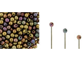 Make your DIY jewelry stand out with these Czech Glass Matte Metallic Bronze Iris Half-Drilled 2mm Round Finial Beads from Starman. These small, round beads have a stringing hole that extends only halfway through the center, making them perfect for wire ends, cords, and more. You can use them at the end of any wire that is 20-24 gauge in size, and they're great for making your own custom head pins or for decorating wire-work ends. Plus, they come in a subtle range of metallic gold, bronze, purple, and teal colors that adds a unique touch to your creations. Don't miss the chance to take your jewelry to the next level with these stunning Finial beads from Starman!