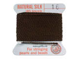 This 1.05mm rich brown Griffin bead cord is great for stringing beads or creating bracelets with a crocheted or braided base. The cord is 100% silk and is made from high-grade natural silk filament. The cord is approximately 79 inches long and comes pre-threaded onto a flexible stainless steel needle. Griffin uses a specific manufacturing process for their silk cord that puts just the right amount of tension on the thread and avoids tangling and knotting. Try this cord in your next design for a natural drape effect.