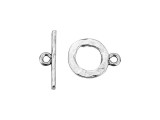 Complete your projects using the Nunn Design antique silver-plated pewter small hammered toggle clasp set. This simple toggle clasp set includes a straight bar component and a circular loop component. Each one has a loop attached to it so you can easily add them to designs. The hammered texture creates an earthy look perfect for modern and boho styles alike. This small clasp is great for delicate necklaces and seed bead bracelets. It features a soft silver color. Bar Length 19mm, Hole Size 2mm/12 gauge, Loop Length 17mm, Loop Width 13mm, Opening Diameter 8.5mm