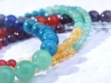 This Dakota Stones Chakra Stones 10mm Round Bead Strand contains 8 different varieties of gemstones representing the different Chakras. The included gemstones are Amethyst, Lapis, Blue Apatite, Green Aventurine, Citrine, Carnelian, Red Garnet and Crystal Quartz.  These beads feature a classic round shape.Each strand includes approximately 40 beads, with about 5 in each color.Size: 10mm Hole Size: 0.8mm