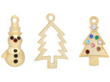Charm Assortment - 3 Gold Charms - Color Tree, Frame Tree, and Tree Snowman