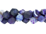 Enchanting style fills these Dakota Stones beads. These gemstone beads feature a round shape with a star cut filled with triangular facets. With 20 facets, a star cut gemstone enhances even the most intense colors. It makes a great complement to PRESTIGE bicones and you can try it in wire-wrapping projects, too. These beads are large in size, so you can easily showcase them in your designs. These beads feature purple and white colors. You'll love the matte finish. This gemstone features a distinctive, high-contrast banding throughout the stone. Metaphysical Properties: Sardonyx is believed by some to improve memory and increase analytical skills. Because gemstones are natural materials, appearances may vary from bead to bead. Each strand includes approximately 40 beads. These stones have been dyed to produce vibrant color and pattern.