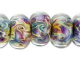 Create colorful styles with the Grace Lampwork multi-color swirled round bead strand. These beads feature a classic roundel shape that will work anywhere. Their bold size will stand out in necklaces and bracelets. You can even dangle them on head pins as focal beads. Each bead is made from glass that holds swirling yellow, pink, purple and blue colors within. You'll love the magical and mesmerizing style.This item is handmade, so appearances may vary.