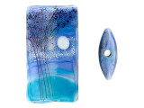 Showcase twilight beauty in your designs with this Grace Lampwork bead. This bead features a rectangular shape and a puffed dimension that will stand out in your jewelry designs. Both sides are decorated with a scene of tall trees and a full moon on a swirling blue background. Silver glitter adds to the magic. Showcase this bead in a stringing project, dangle it from a head pin for a quick pendant, and more. It will make a bold statement anywhere. This item is handmade, so appearances may vary.