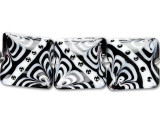Sophisticated style fills the Grace Lampwork Elegant Lady pillow bead strand. These square-shaped beads feature a puffed pillow dimension for a softer look. Each bead features swirling black and white stripes framing one diagonal white stripe. This stripe is decorated with black raised dots. These luxurious beads would work well with a little black dress on an evening out. Their versatile size will work in bracelets, necklaces and earrings.This item is handmade, so appearances may vary.