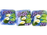 A cheerful spring display decorates these Grace Lampwork beads. These beads feature a square shape with a puffed dimension, so they will stand out in designs. Each bead features raised white calla lilies and purple flowers on a blue and green background. This design is featured on the front and back of each bead, so they will look great from any angle. Use them in necklaces, bracelets and earrings.This item is handmade, so appearances may vary. Length 14.5mm, Width 15-15.5mm