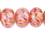 Delicious style can be yours. These Grace Lampwork beads feature a classic rounded shape that will enhance any design. The beads display sweet swirls of pink color that look like hard candy. These bold beads will stand out in necklaces and bracelets, so try using them in matching jewelry sets. Pair them with other sweet hues like blush or crimson.This item is handmade, so appearances may vary. Diameter 15.5-16mm, Length 10-11mm