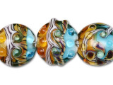 These gorgeous beads will make your designs the focus of attention. They are ideal for earrings, bracelets, and necklaces. Use just one bead on a cell phone finding. Mix them with pearls, gemstone beads, and PRESTIGE Crystal. The intense color of these seven beads simply has to be seen in person. These Grace Lampwork beads feature sunset orange and ocean blue colors, along with swirling designs and a bumpy texture. They are round in shape, perfect for bracelets and necklaces.This item is handmade, so appearances may vary. Length 11.5-13.5mm, Width 14.5mm