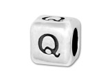 This quality sterling silver alphabet bead features the letter Q printed on four sides. Made in the USA, this 4.5mm alphabet bead has a 3mm hole and is wonderful for beaded baby name bracelets, jewelry made with silver charms, and graduation jewelry and other items commemorating special events. This alphabet bead is among the finest quality you will find anywhere. The brilliant silver shine will complement any color palette.
