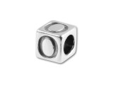 This quality sterling silver alphabet bead features the letter O engraved into four sides. Made in the USA, this 4.5mm alphabet bead features a wonderful cube shape that will stand out in your designs. You can use the wide stringing hole with thicker stringing materials, too. 