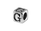 This quality sterling silver alphabet bead features the letter G printed on four sides. Made in the USA, this 4.5mm alphabet bead has a 3mm hole and is wonderful for beaded baby name bracelets, jewelry made with silver charms, and graduation jewelry and other items commemorating special events. This alphabet bead is among the finest quality you will find anywhere. The brilliant silver shine will complement any color palette.