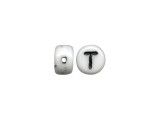Porcelain Beads, Alphabet, T - White/ Black (fifty)