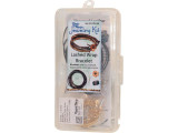 Complete List of Items in the Wrapped Leather Bracelet Kit (#45-204-006)*  Includes 2 approx. 16" strands  of 2.5mm faceted cube beadsIncludes 2 meters of 1.5mm Brown Greek leatherIncludes one spool of Super-Lon (size D) brown cordIncludes one TierraCast apple blossom buttonIncludes five Size 12 beading needles   *Re-order quantities of individual stock items will vary from kit contents.      See complete instructions in our blog. See similar project in our Design Gallery.      See Related Products links (below) for similar items and additional jewelry-making supplies that are often used with this item.  
