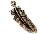 TierraCast Large Feather Charm - Antiqued Brass Plated (Each)