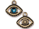 TierraCast Evil Eye Charm w Crystal - Antiqued Brass Plated/ Metallic Blue (each)