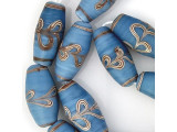 12x30mm Trailed Glass Beads - Light Blue (strand)