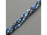 Azure Agate: Our azure agate beads are darker blue than many azure agate beads on the market. They are a vivid mix of indigo, cobalt blue, white, black, translucent gray and occasionally some red-browns. Some of the beads have dark blue or black spots like evil eye beads. Like other Fired Agate, the rich blues in these semi-precious beads are achieved via a combination of heat and dyes. The color goes great with new blue jeans, and is an economical alternative to lapis lazuli. The shades of blues found in strands of azure agate can be used for either the throat chakra or brow chakra (or, for classic WOW players, completing a quest in the Arathi Highlands).   See the Related Products links below for similar items, and more information about this stone.