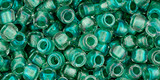 TOHO Glass Seed Bead, Size 6, Inside-Color Rainbow Crystal/Teal-Lined (tube)