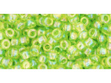 TOHO Glass Seed Bead, Size 8, 3mm, Transparent-Rainbow Lime Green (Tube)