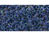 TOHO Glass Seed Bead, Size 8, 3mm, Inside-Color Luster Crystal/Capri Blue-Lined (Tube)