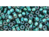 TOHO Glass Seed Bead, Size 8, 3mm, Inside-Color Frosted Crystal/Prairie Green-Lined (Tube)