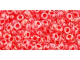 TOHO Glass Seed Bead, Size 8, 3mm, Inside-Color Crystal/Tomato-Lined (Tube)