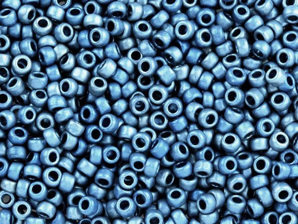 TOHO Glass Seed Bead, Size 8, 3mm, Higher-Metallic Frosted Mediterranean Blue (Tube)