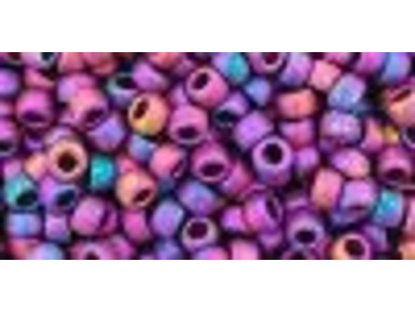 TOHO Glass Seed Bead, Size 8, 3mm, Higher-Metallic Frosted Mardi Gras (Tube)