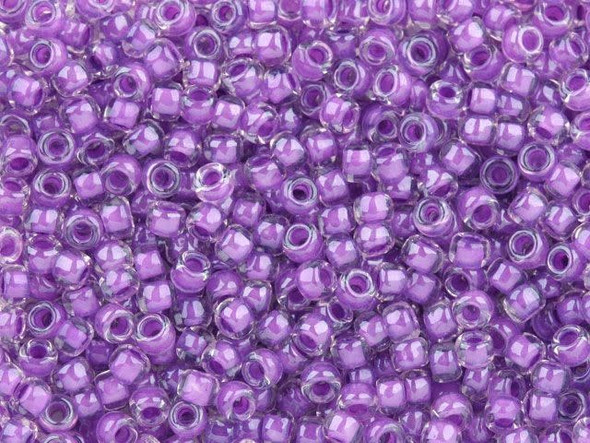 TOHO Glass Seed Bead, Size 8, 3mm, Inside-Color Crystal/Wisteria-Lined (Tube)