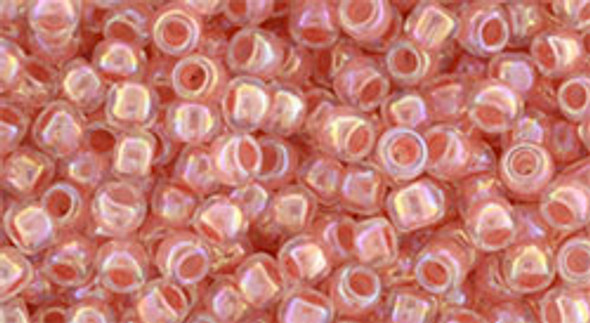 TOHO Glass Seed Bead, Size 8, 3mm, Inside-Color Rainbow Crystal/Salmon-Lined (tube)