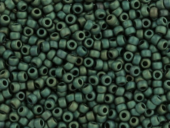 TOHO Glass Seed Bead, Size 8, 3mm, Frosted Metallic Iris - Green/Brown (Tube)