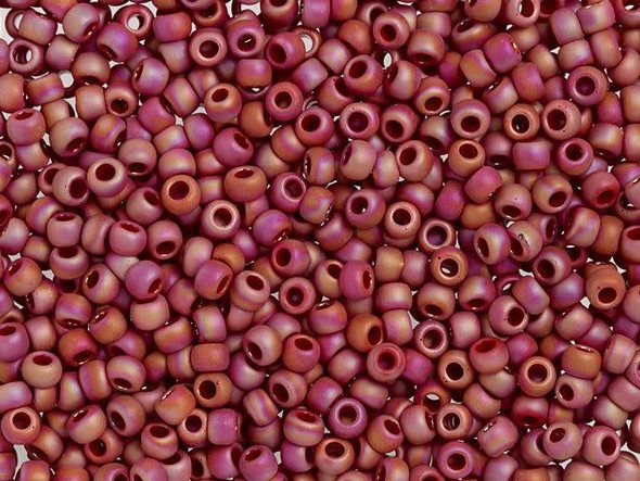 TOHO Glass Seed Bead, Size 8, 3mm, Opaque-Rainbow-Frosted Red (Tube)