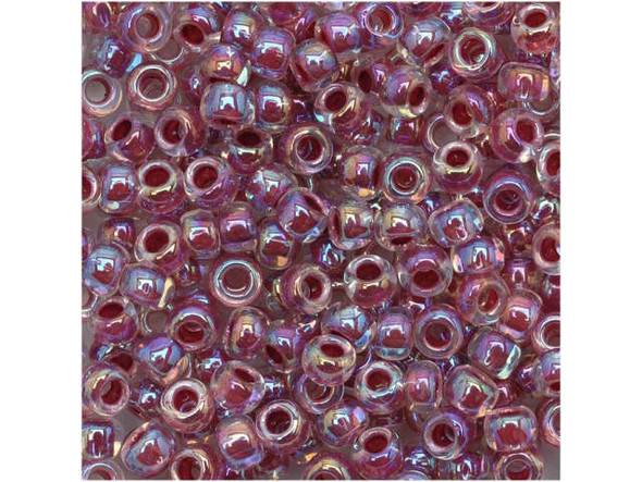 TOHO Glass Seed Bead, Size 8, 3mm, Inside-Color Rainbow Crystal/Strawberry-Lined (Tube)