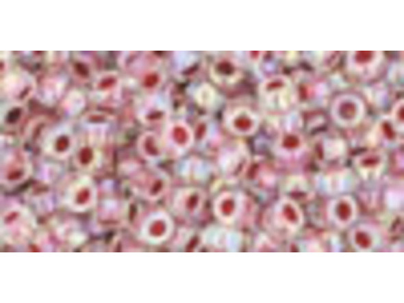 TOHO Glass Seed Bead, Size 8, 3mm, Inside-Color Rainbow Crystal/Strawberry-Lined (Tube)