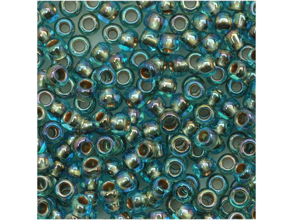 TOHO Glass Seed Bead, Size 8, 3mm, Gold-Lined Rainbow Aqua (Tube)