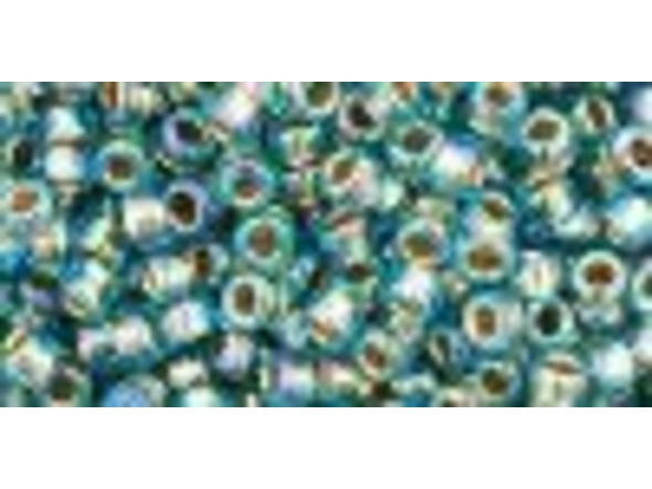 TOHO Glass Seed Bead, Size 8, 3mm, Gold-Lined Rainbow Aqua (Tube)