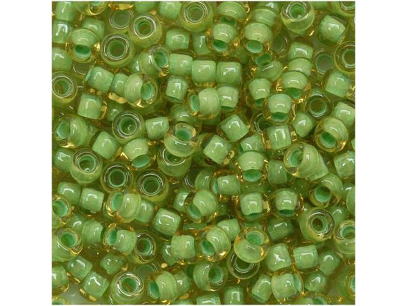 TOHO Glass Seed Bead, Size 8, 3mm, Inside-Color Jonquil/Mint Julep-Lined (Tube)