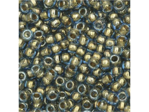 TOHO Glass Seed Bead, Size 8, 3mm, Gold-Lined Lt Montana Blue (Tube)