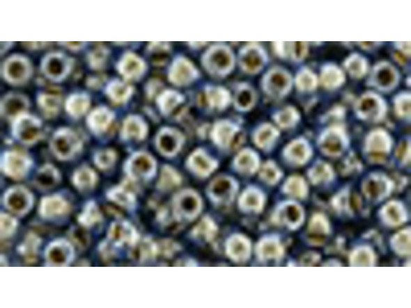 TOHO Glass Seed Bead, Size 8, 3mm, Gold-Lined Lt Montana Blue (Tube)