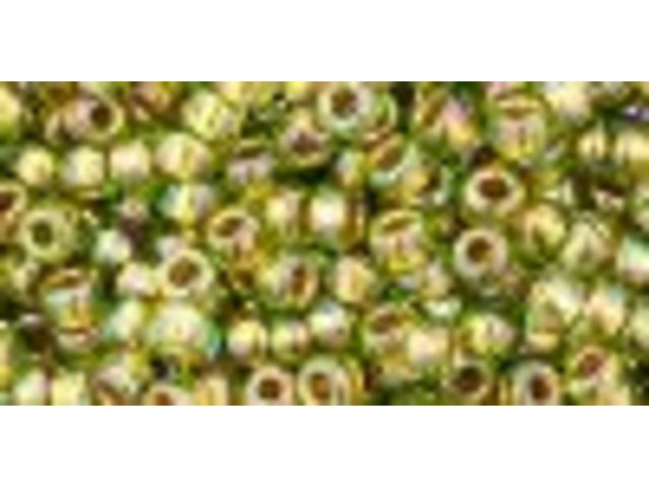 TOHO Glass Seed Bead, Size 8, 3mm, Gold-Lined Rainbow Peridot (Tube)